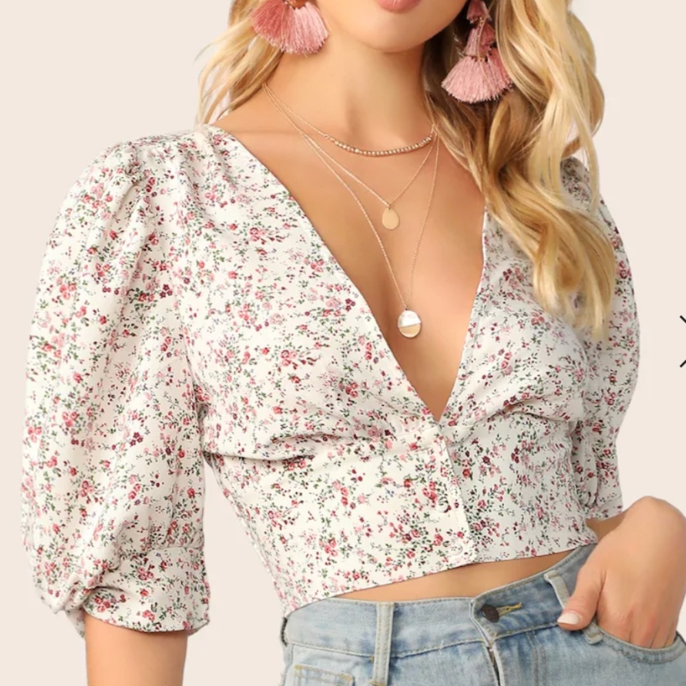 Floral Blouse with plunging neckline